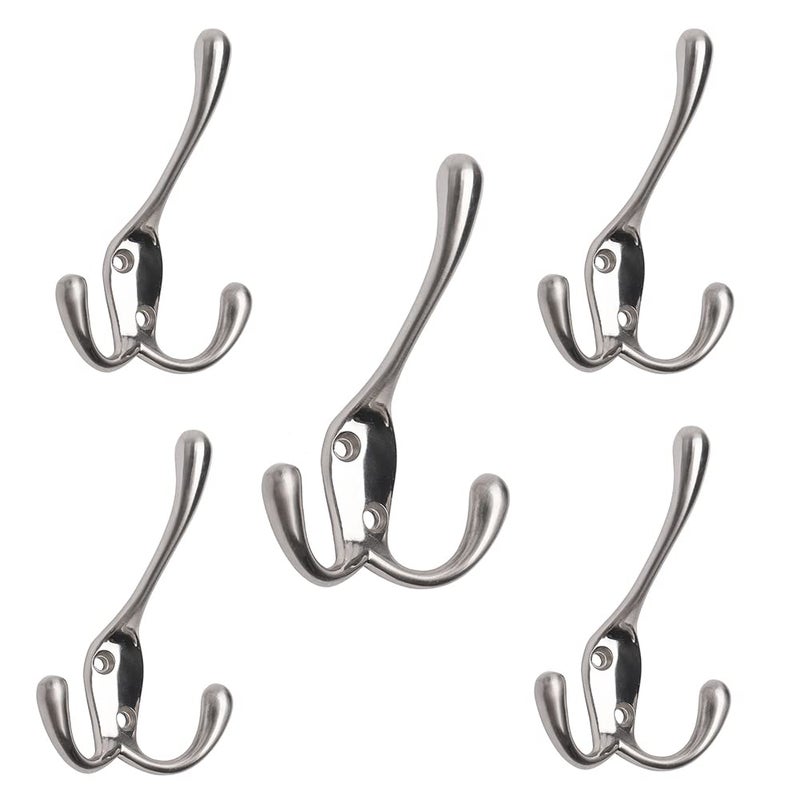 HARPOON Coat Hooks with Three Flared Prongs,3.5 Inch Heavy Duty Coat Hat Hook 5 Pack Satin Nickel - Image 1